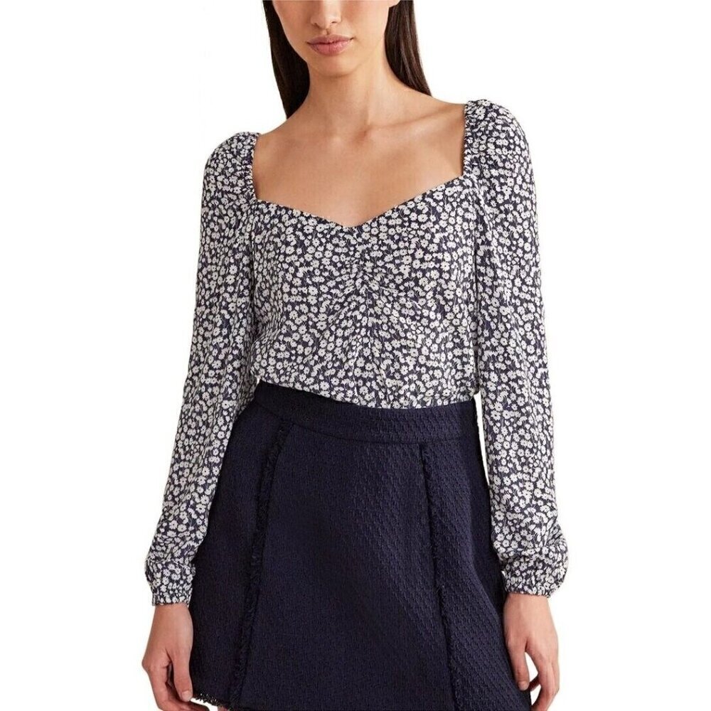Boden Sweetheart Printed Top Size 8 Blue Floral Crinkle Gauze T1165 Viscose